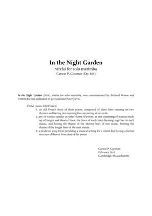 Carson Cooman - In the Night Garden, Virelai for solo marimba