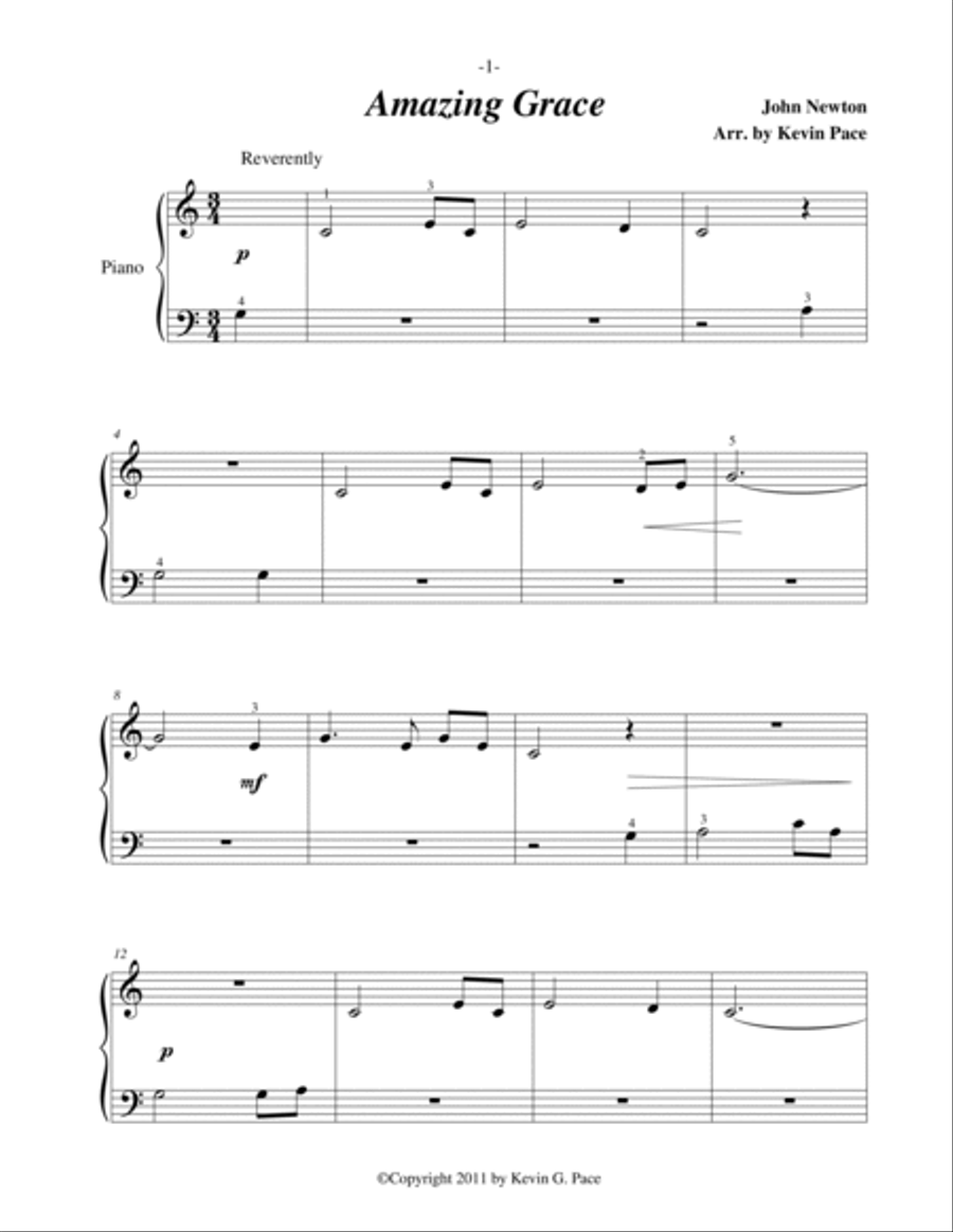 Amazing Grace - easy piano solo Easy Piano scores gallery preview page 2