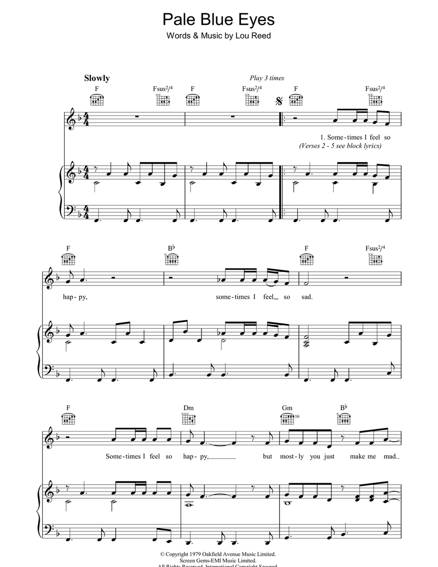 Pale Blue Eyes Pale Blue Eyes Piano, Vocal, Guitar scores gallery preview page 1