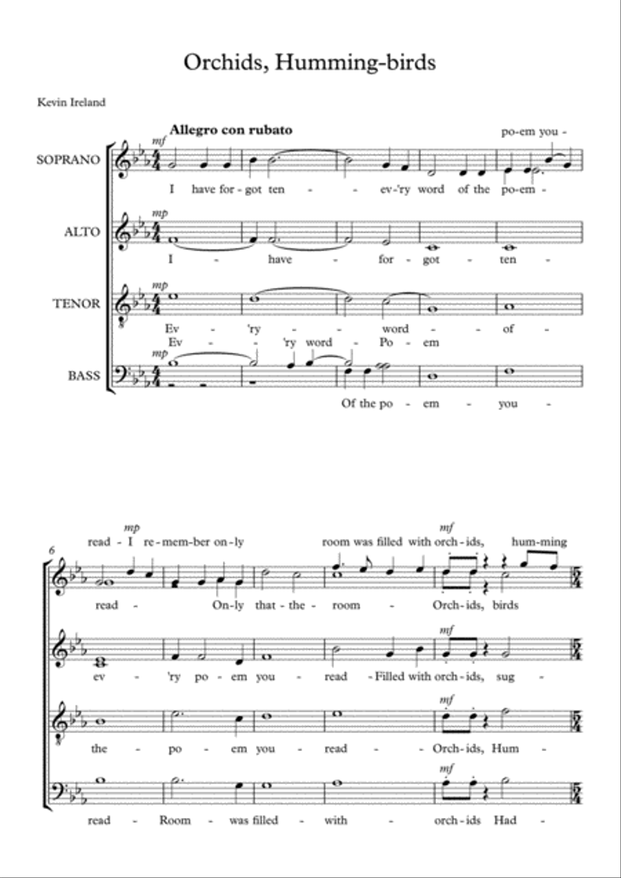 Orchids, humming-birds by Hope Mendelssohn Choir scores gallery preview page 1