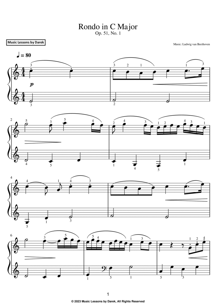 Rondo in C Major (EASY PIANO) Op. 51, No. 1 [Ludwig van Beethoven] image number null