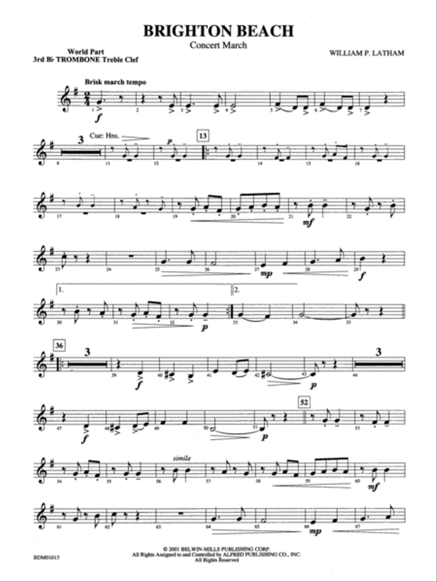 Brighton Beach (Concert March): (World Part) 3rd B-flat Trombone T.C. Concert Band scores gallery preview page 1