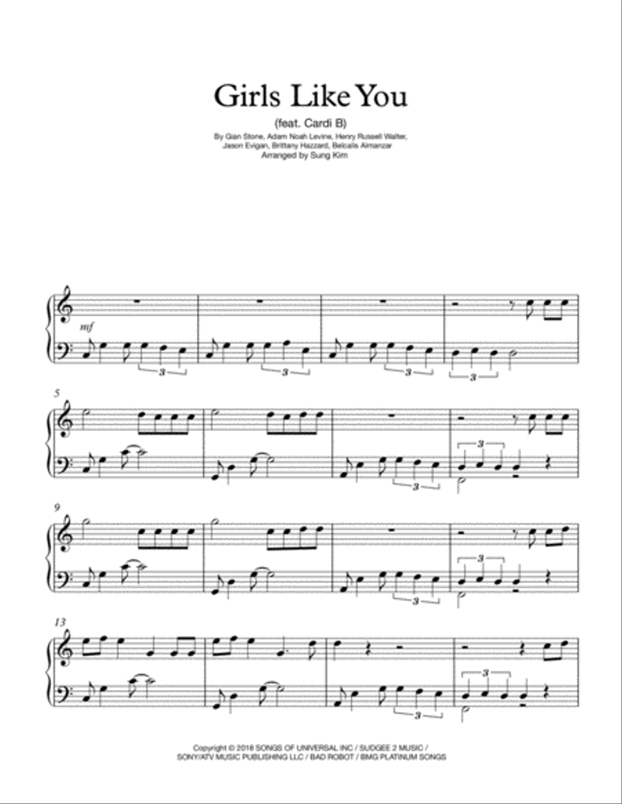 Girls Like You Piano Solo scores gallery preview page 2