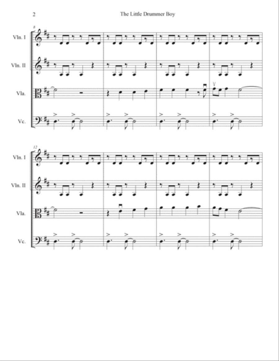 The Little Drummer Boy String Quartet scores gallery preview page 2