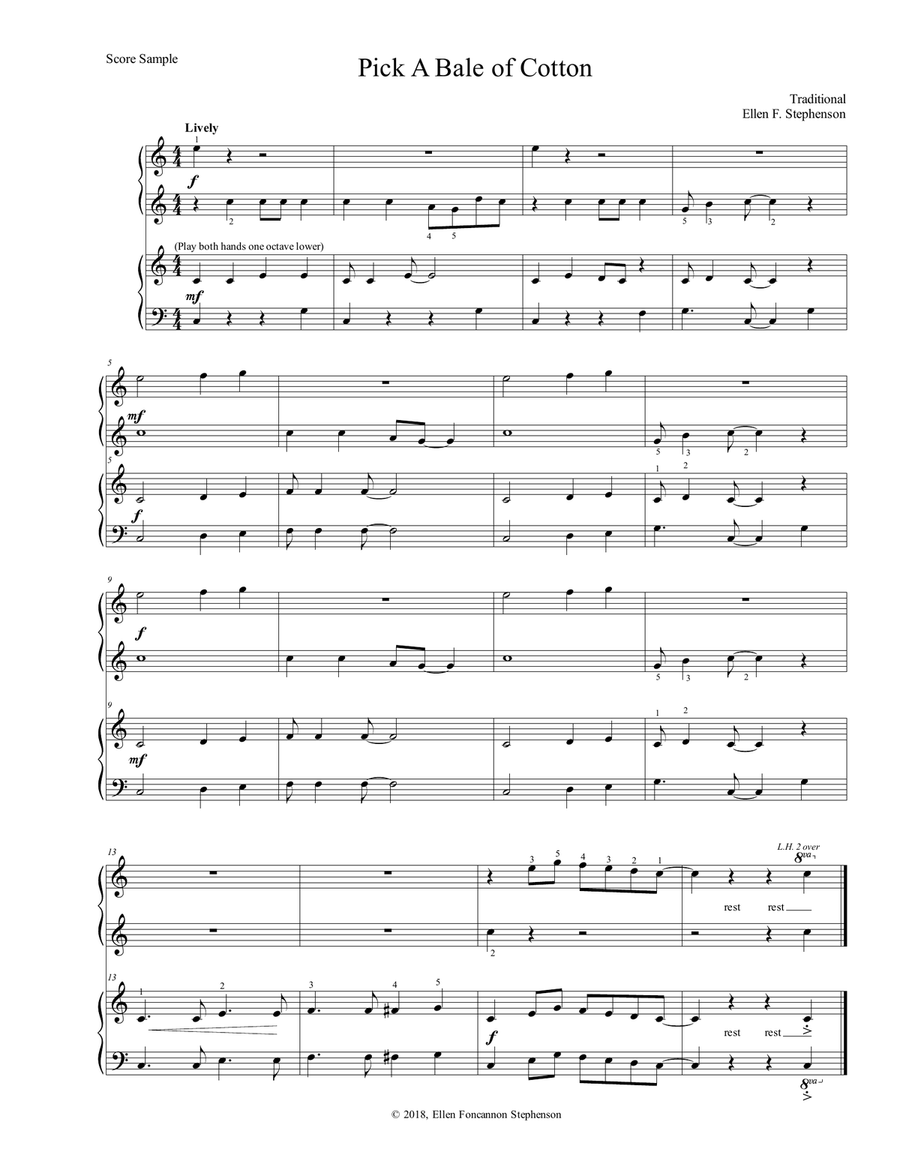Pick A Bale of Cotton (1P/4H) 1 Piano, 4-Hands scores gallery preview page 1