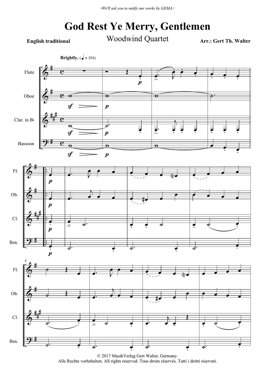 God Rest Ye Merry, Gentlemen Woodwind Quartet scores gallery preview page 1