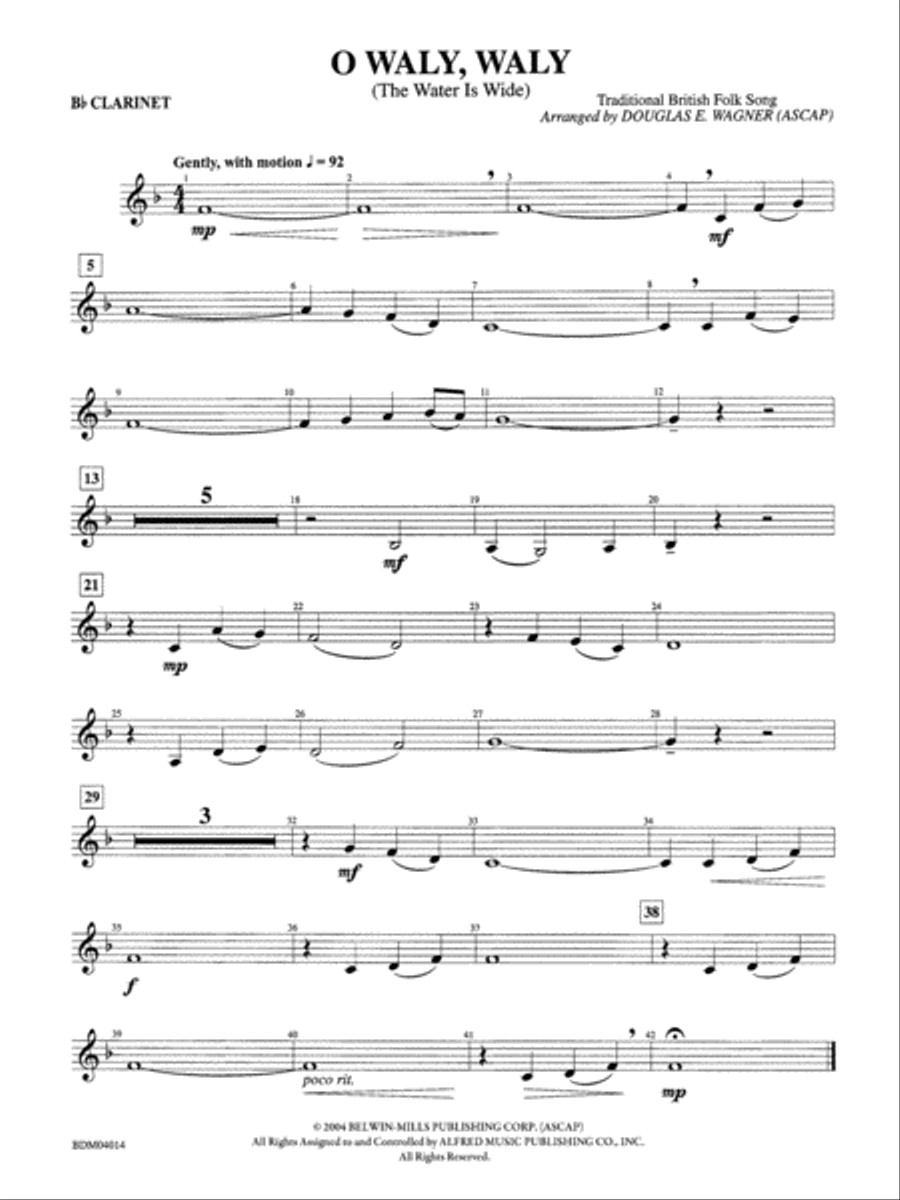 O Waly, Waly (The Water Is Wide): 1st B-flat Clarinet Concert Band scores gallery preview page 1