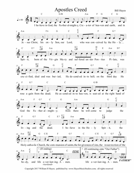 Apostles Creed - Leadsheet (Mass Setting & sung Rosary) image number null