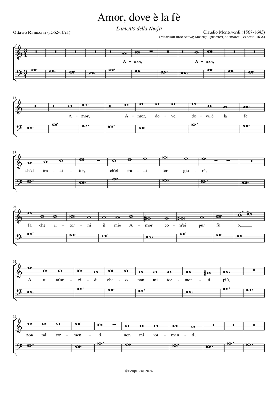 Amor, dov'è la fè (Lamento della Ninfa) Voice Solo scores gallery preview page 1