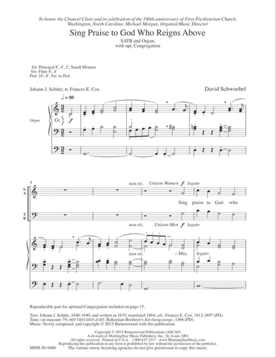 Sing Praise to God Who Reigns Above 4-Part scores gallery preview page 2