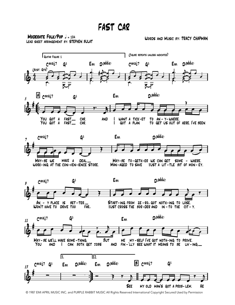 Fast Car Piano scores gallery preview page 1