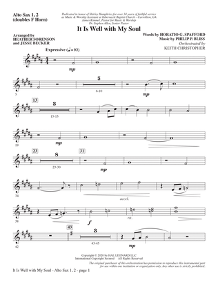 Book cover for It Is Well with My Soul (arr. Heather Sorenson and Jesse Becker) - Alto Sax 1-2 (sub. Horn 1-2)