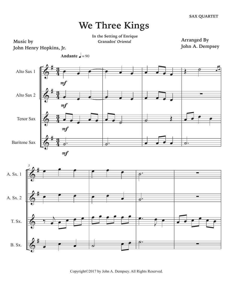 We Three Kings (Sax Quartet: AATB) Saxophone Quartet scores gallery preview page 5