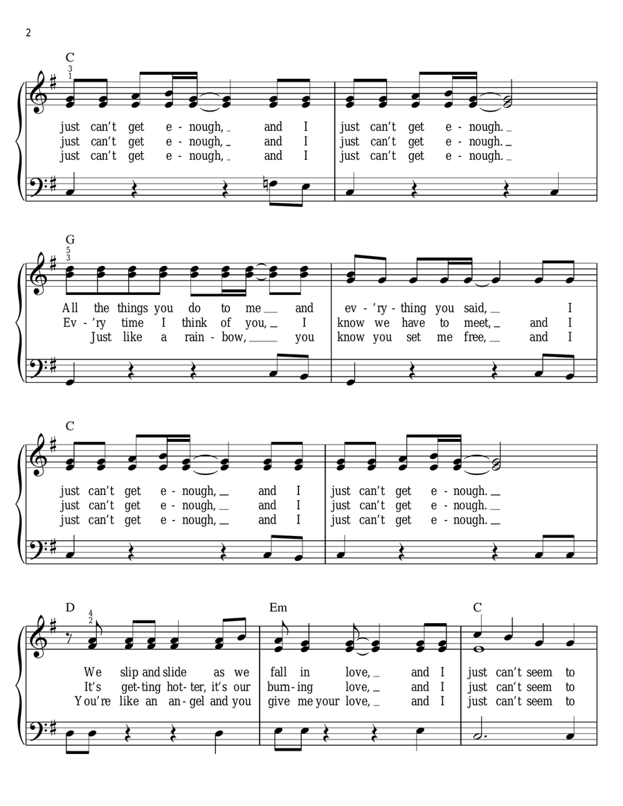 Just Can't Get Enough Easy Piano scores gallery preview page 2