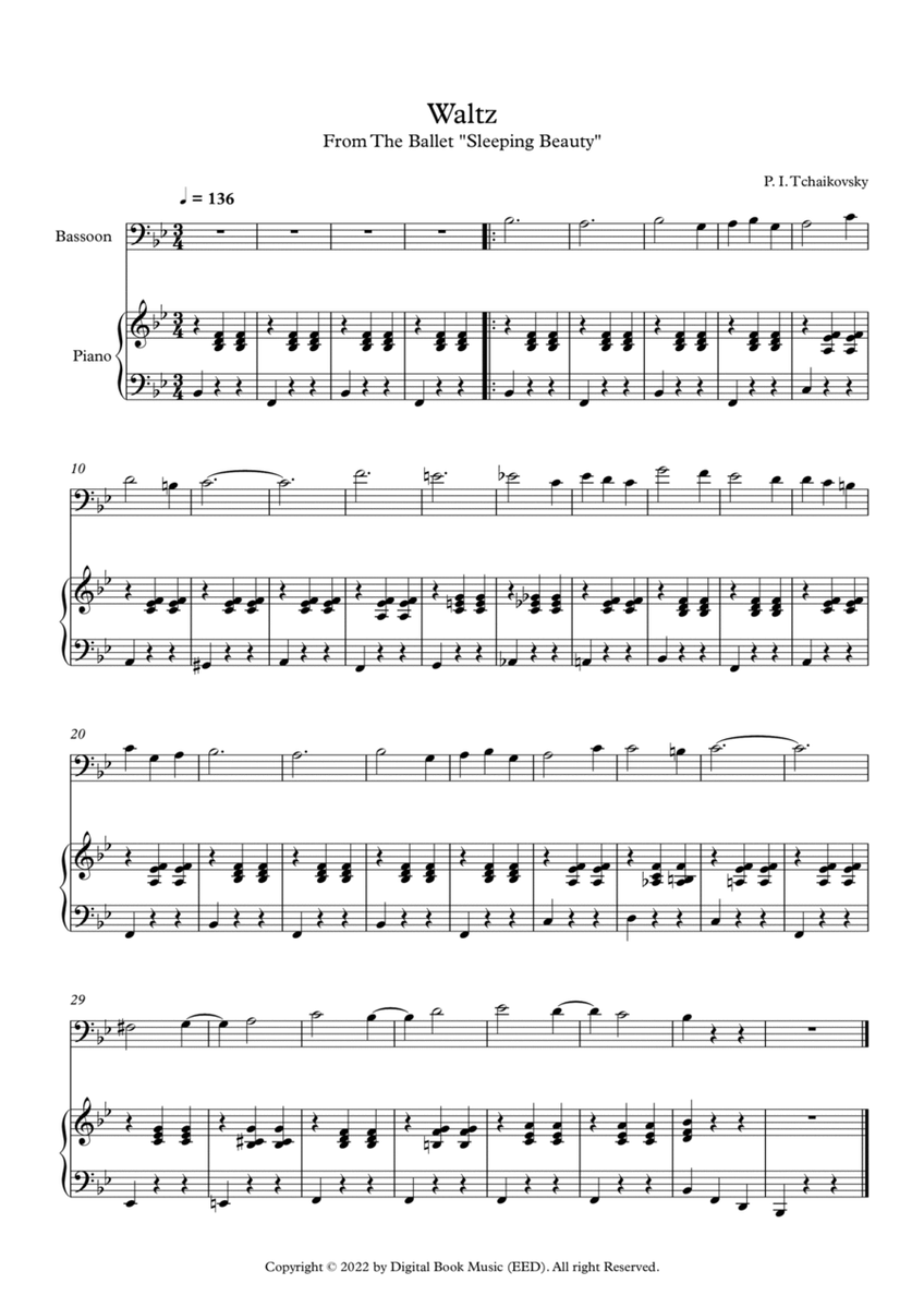 Waltz (Sleeping Beauty) - Peter Ilyich Tchaikovsky (Bassoon + Piano) image number null
