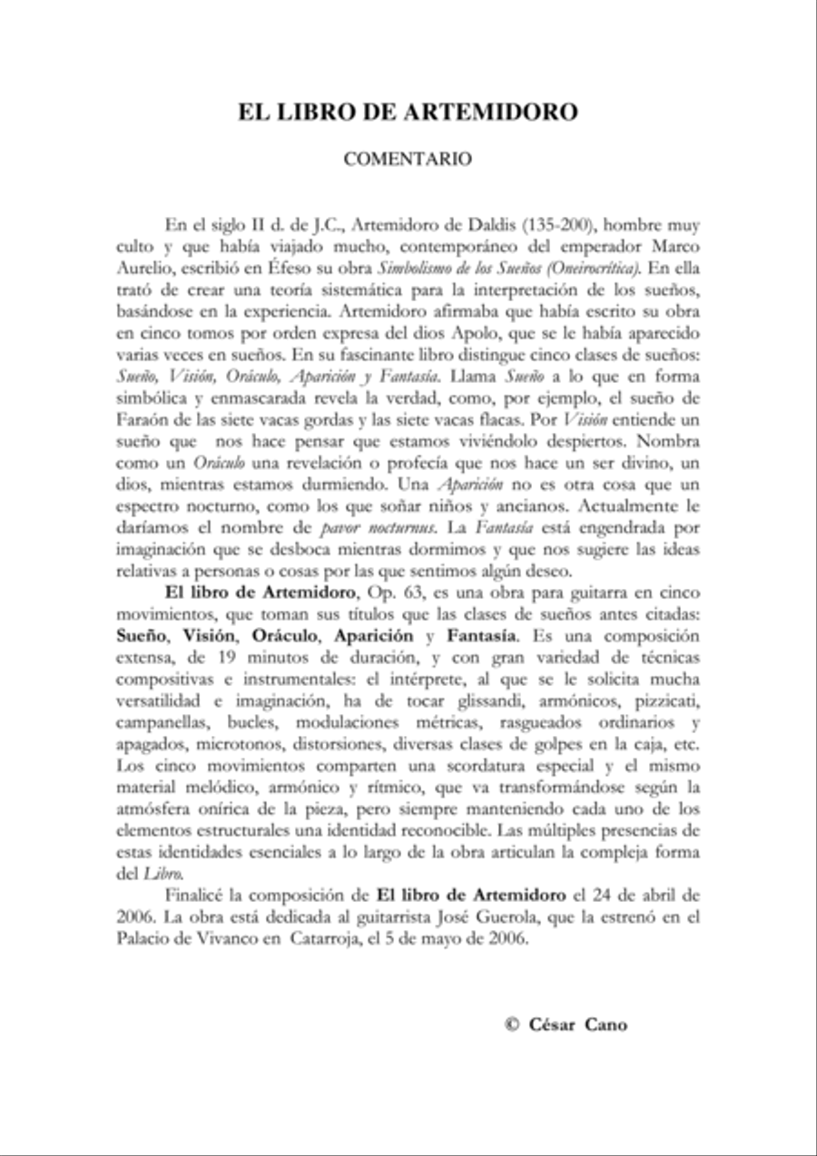 EL LIBRO DE ARTEMIDORO, Op.63, for guitar Guitar Solo scores gallery preview page 2