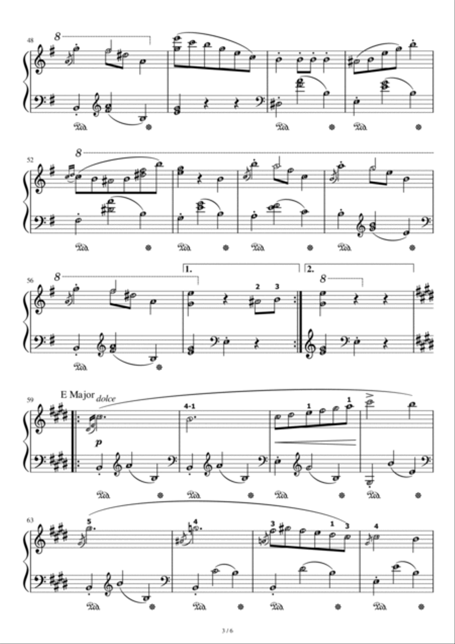 Waltz in E Minor (Opus Posthumous B. 56) Chopin with note names Piano Solo scores gallery preview page 3