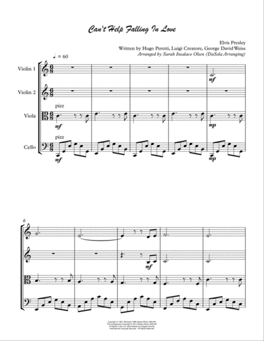 Can't Help Falling In Love String Quartet scores gallery preview page 2