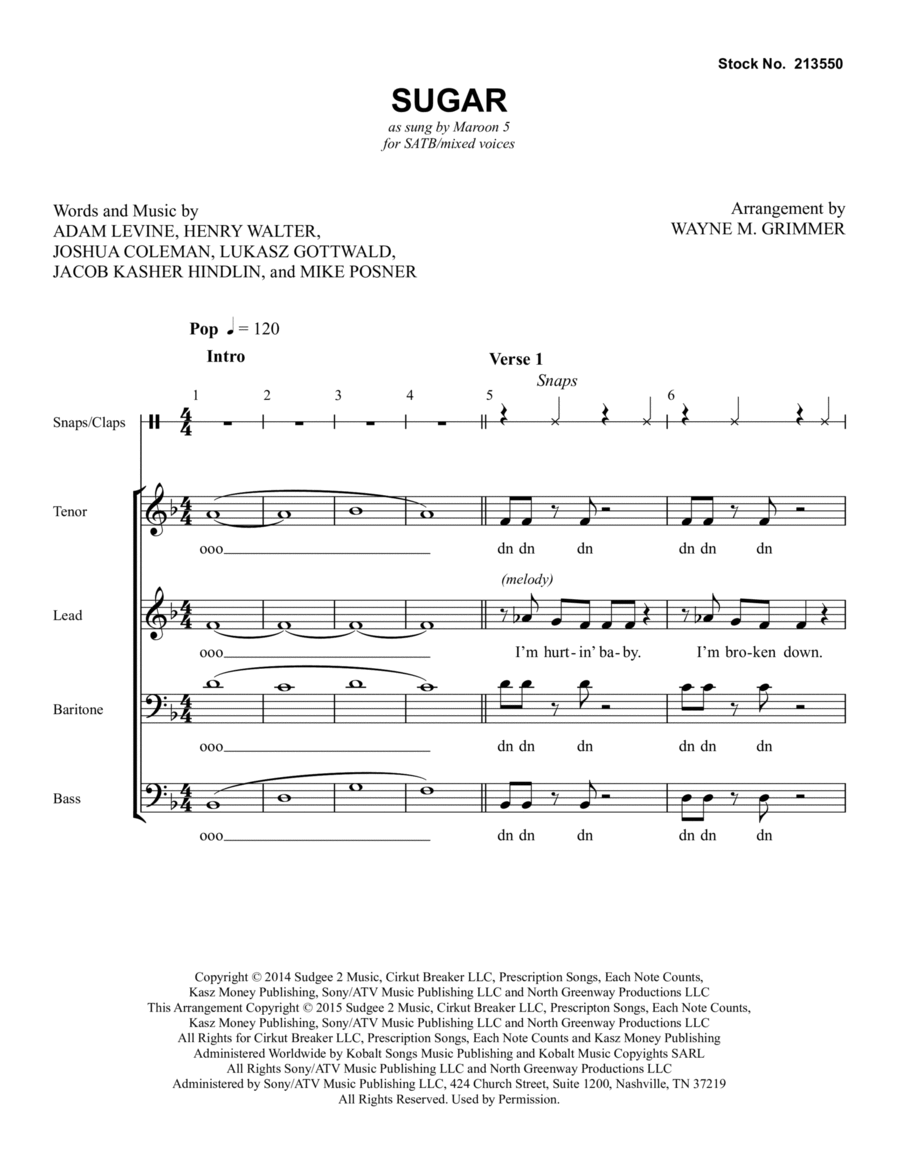 Sugar (arr. Wayne Grimmer) 4-Part scores gallery preview page 1