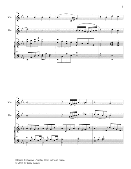 BLESSED REDEEMER (Trio – Violin, Horn in F & Piano with Score and Parts) image number null