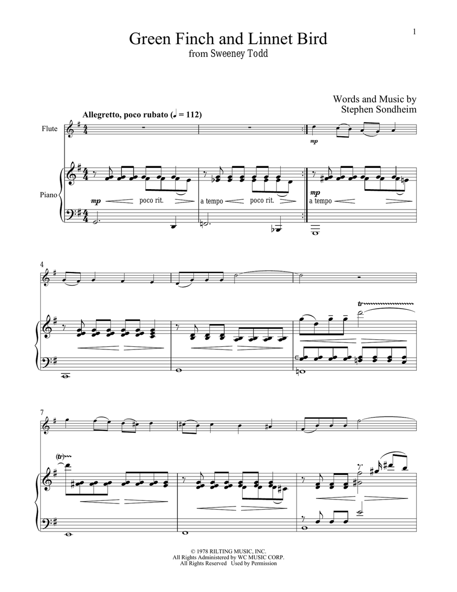 Green Finch And Linnet Bird (from Sweeney Todd) Flute Solo scores gallery preview page 1