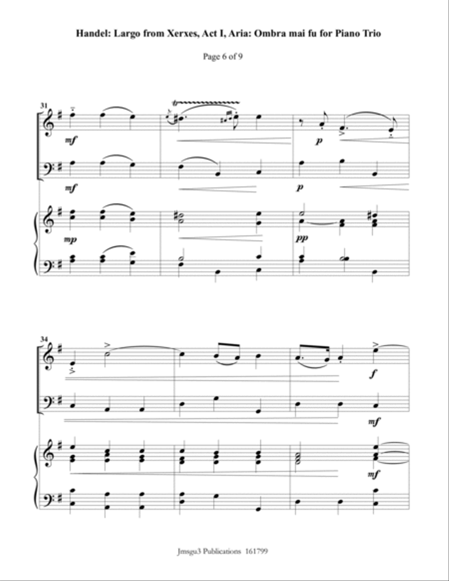 Handel: Largo from Xerxes for Piano Trio Piano Trio scores gallery preview page 6