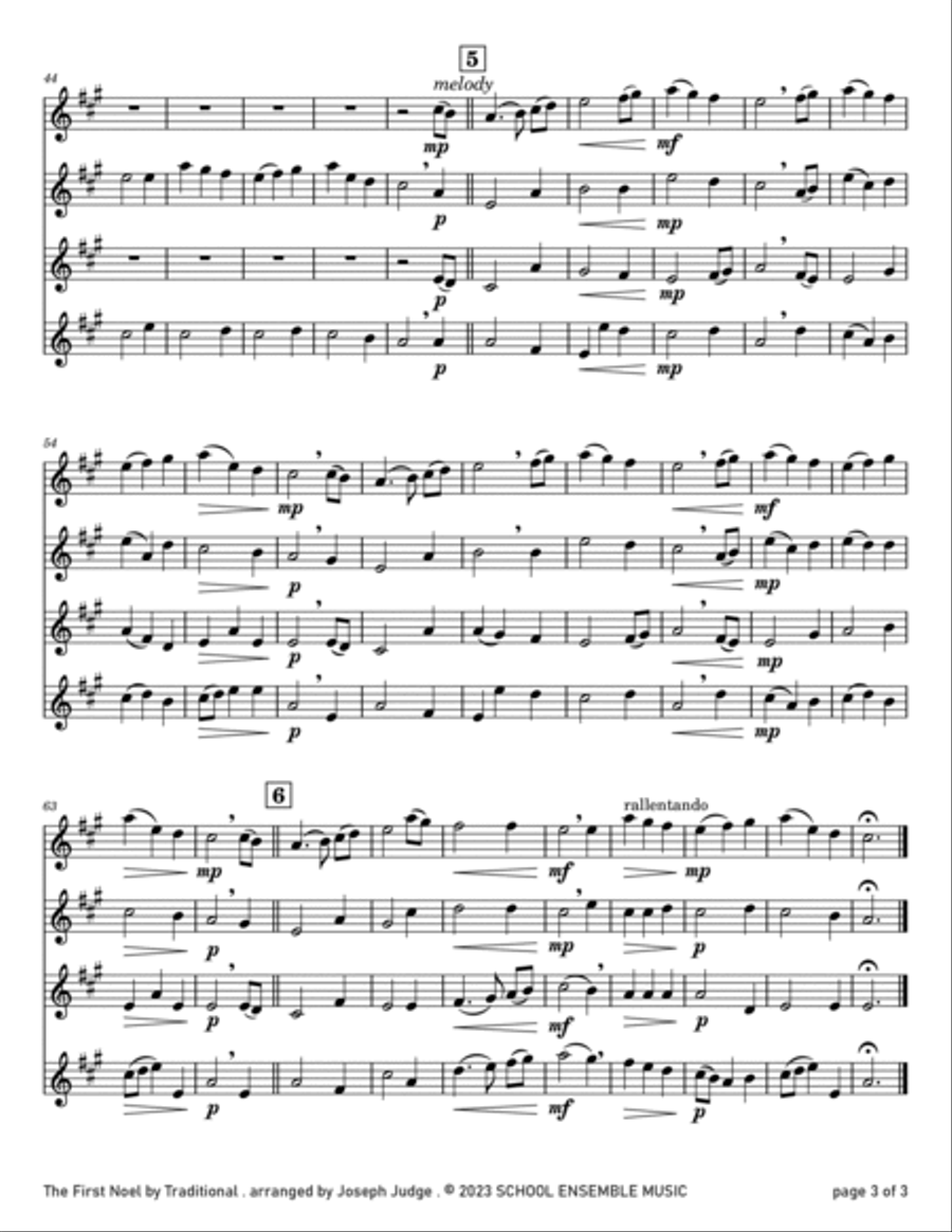 The First Noel for Clarinet Quartet in Schools Clarinet Quartet scores gallery preview page 3