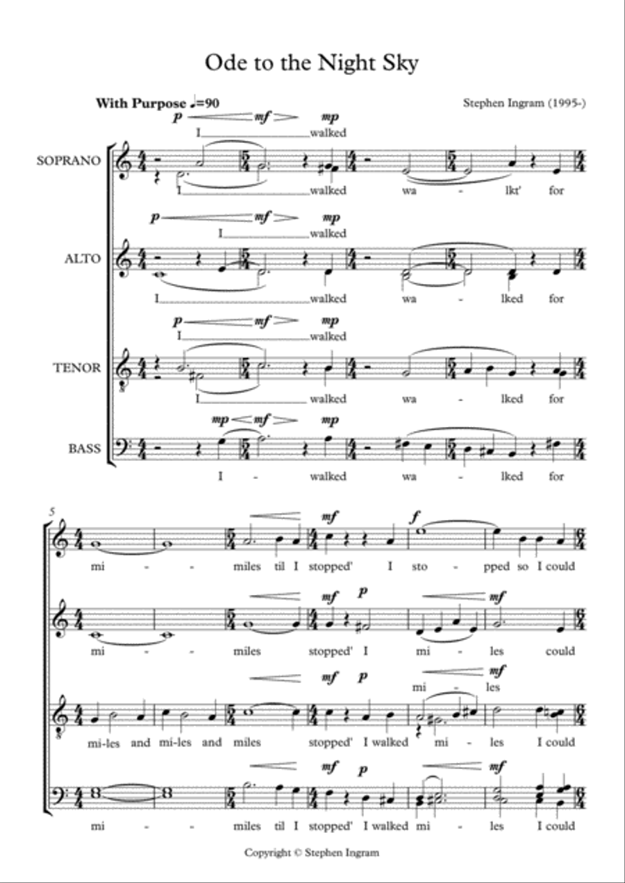 Ode to the Night Sky 4-Part scores gallery preview page 1