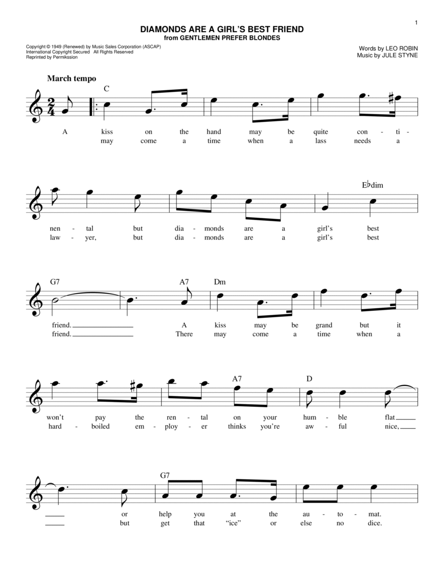 Diamonds Are A Girl's Best Friend Piano scores gallery preview page 1