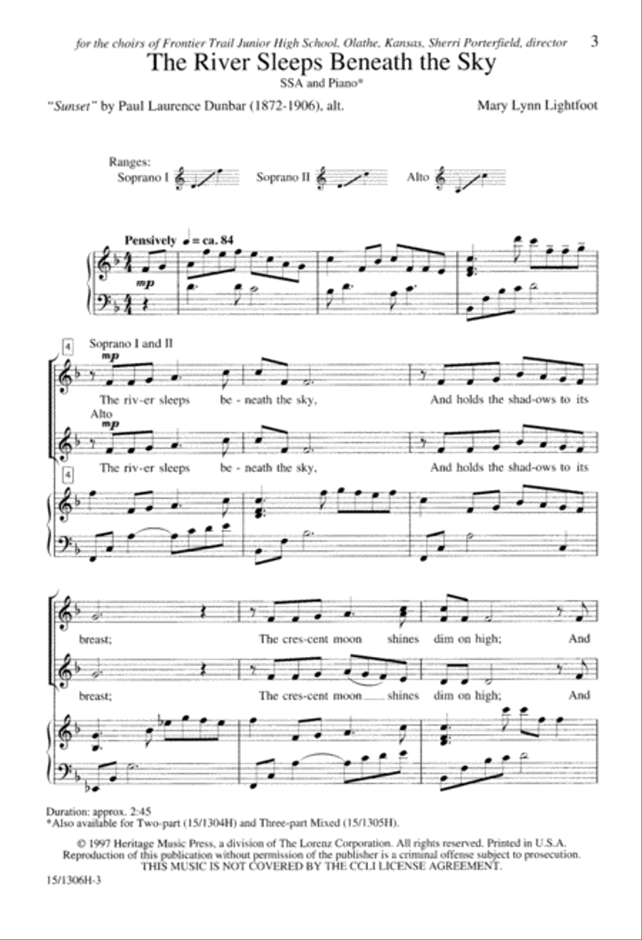 The River Sleeps Beneath the Sky SSA scores gallery preview page 3