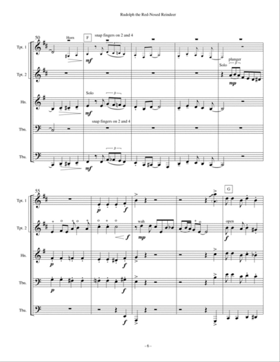 Rudolph The Red-nosed Reindeer Brass Ensemble scores gallery preview page 6