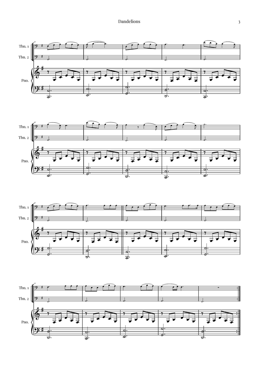 Dandelions Trombone Duet scores gallery preview page 3