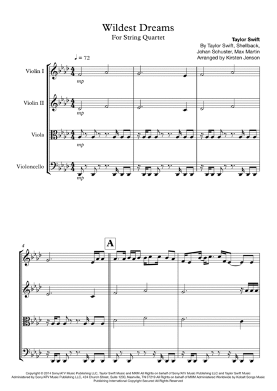 Wildest Dreams String Quartet scores gallery preview page 2