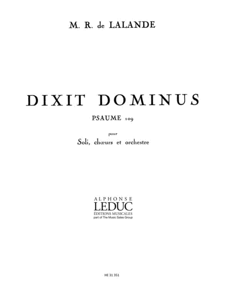 Lalande Dixit Dominus Psaume 109 Choir Piano Or Organ Book
