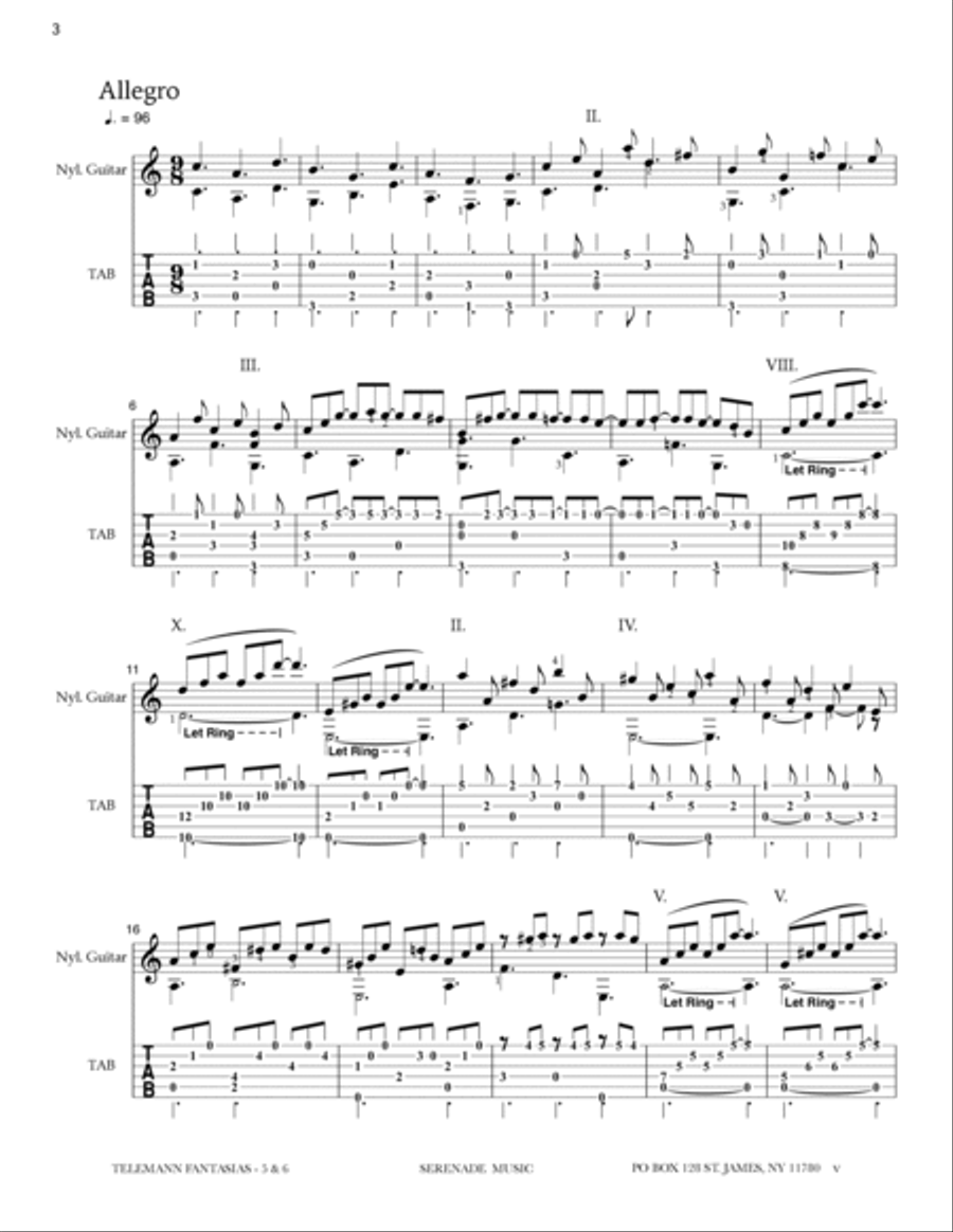 G.P. Telemann - Fantasias No. 5 & 6, adapted and arranged for solo guitar Classical Guitar scores gallery preview page 5