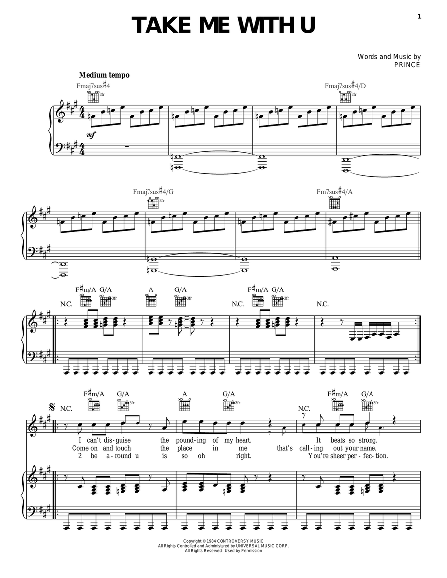 Take Me With U Take Me With U Piano, Vocal, Guitar scores gallery preview page 1
