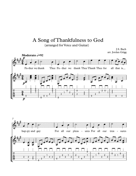 A Song of Thankfulness to God (arranged for Voice and Guitar) image number null