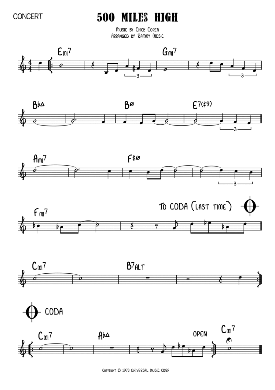 500 Miles High Piano scores gallery preview page 1