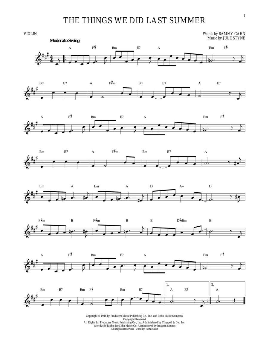 The Things We Did Last Summer Violin Solo scores gallery preview page 1