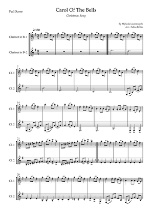 Carol Of The Bells (Christmas Song) for Clarinet in Bb Duo (D Minor)
