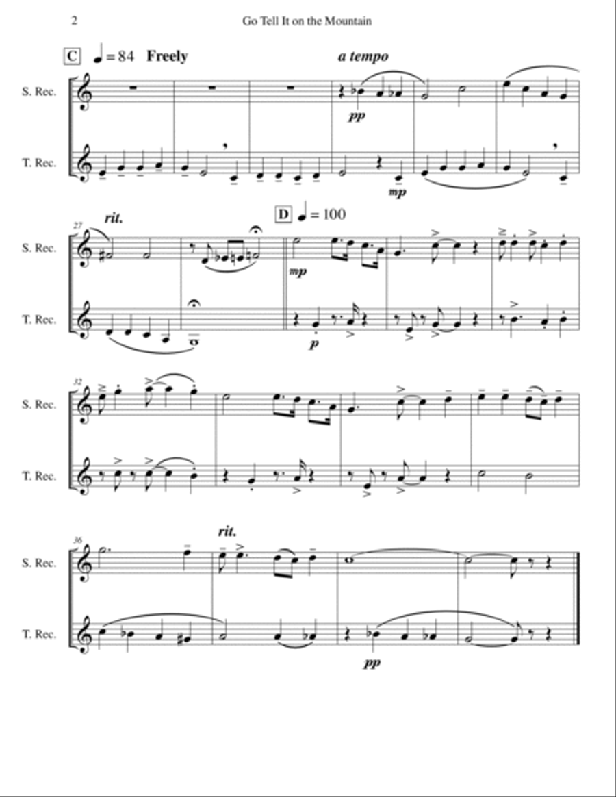 Go Tell It on the Mountain (Recorder Duet) Woodwind Duet scores gallery preview page 2