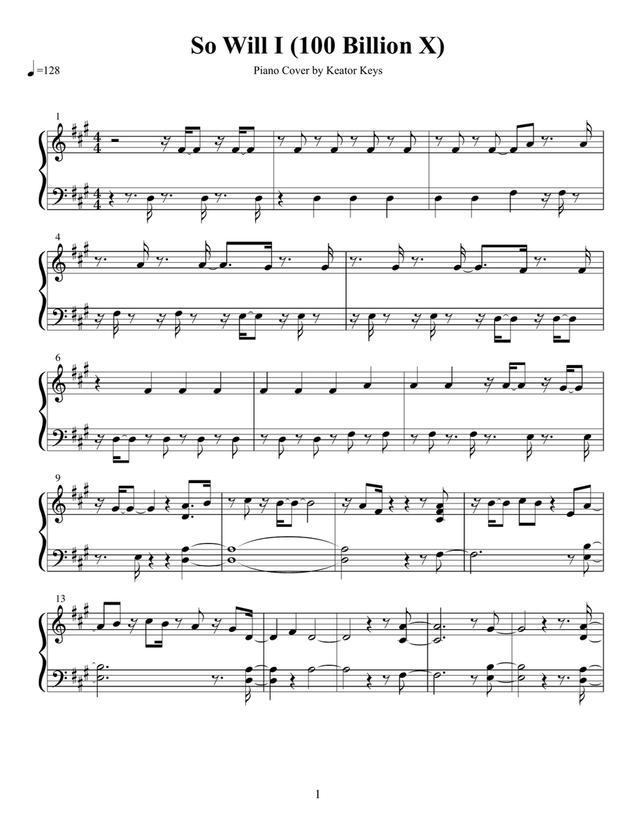 So Will I (100 Billion X) Piano Solo scores gallery preview page 1