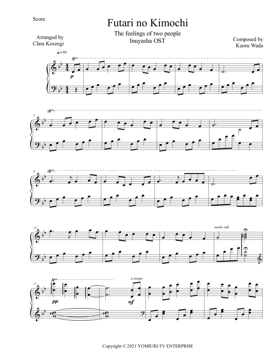 Inuyasha Ost Piano Solo scores gallery preview page 1