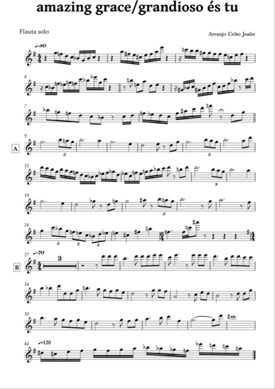 Amazing Grace/ Grandioso es tú Flute Solo scores gallery preview page 4