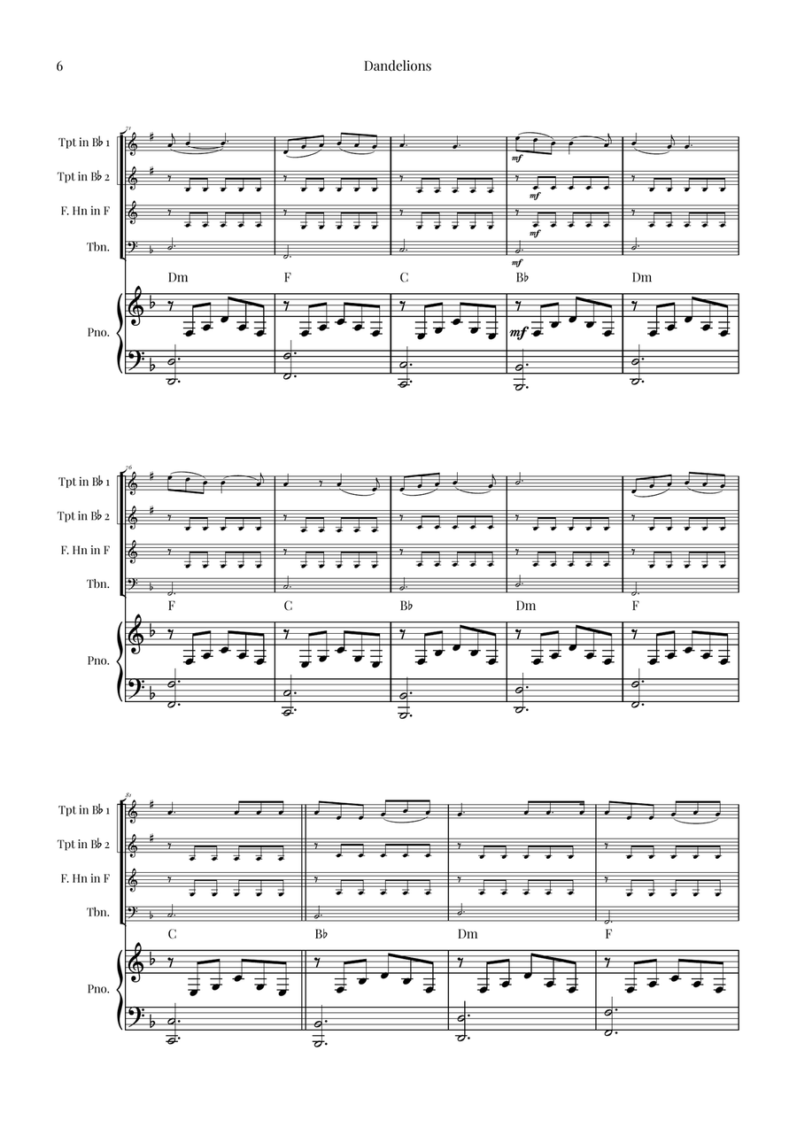 Dandelions Brass Quartet scores gallery preview page 6