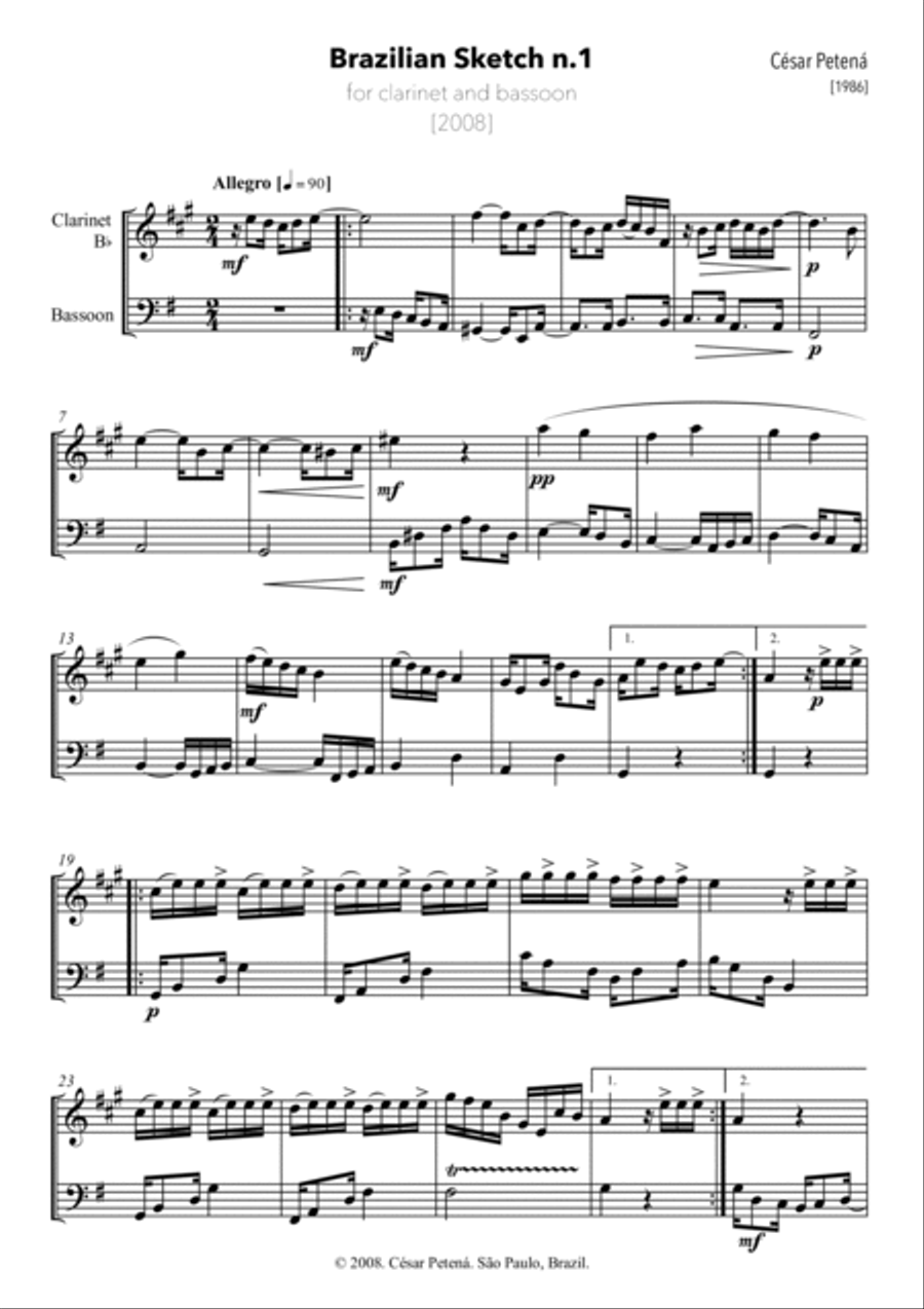 Brazilian Sketch n.1 for clarinet and bassoon duet image number null