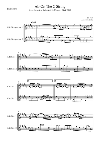 Arrangement of the song Air On The G String (J.S. Bach) for Alto Saxophone Duo image number null