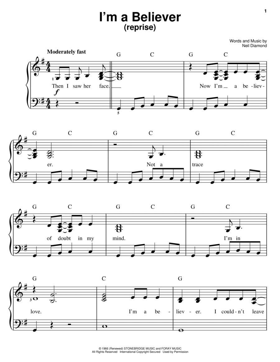 I'm A Believer (Reprise) I'm A Believer (Reprise) Easy Piano scores gallery preview page 1