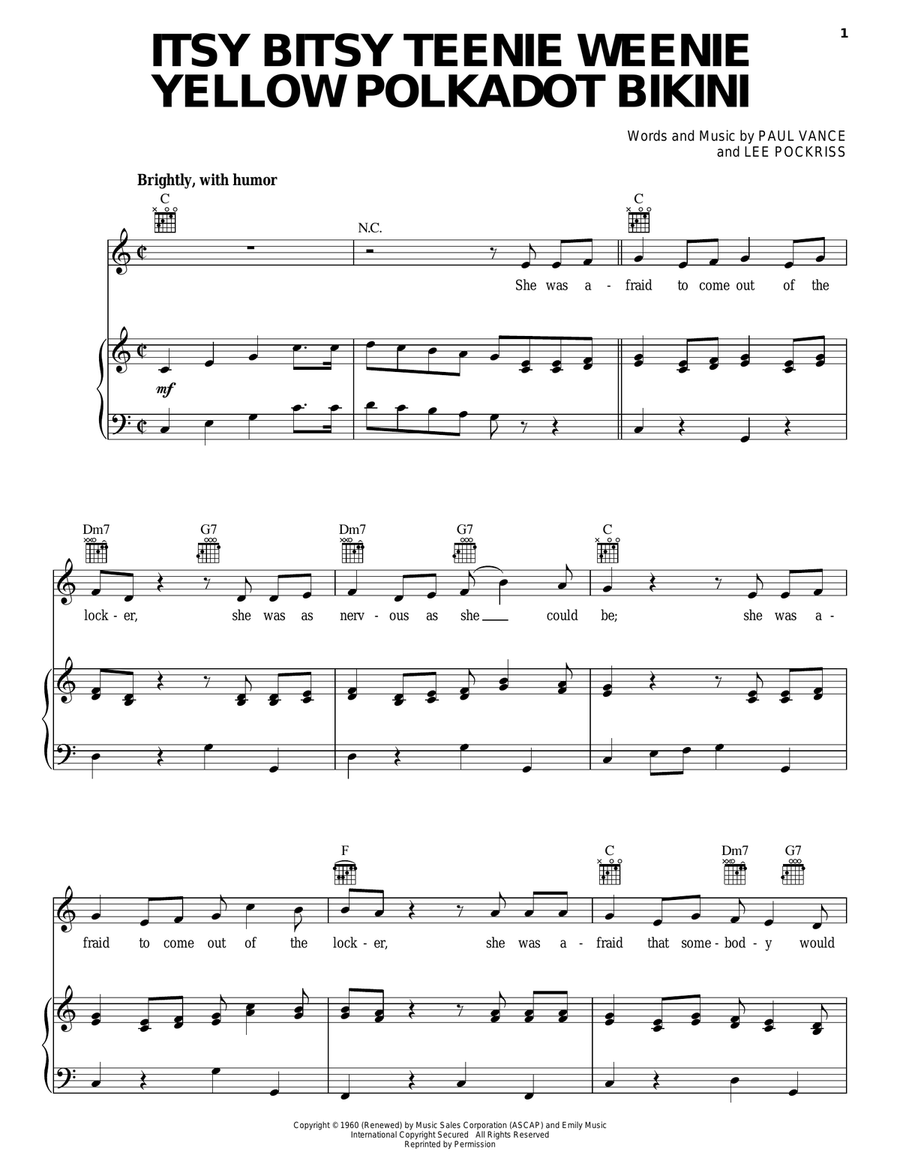 Itsy Bitsy Teenie Weenie Yellow Polkadot Bikini Piano, Vocal, Guitar scores gallery preview page 1