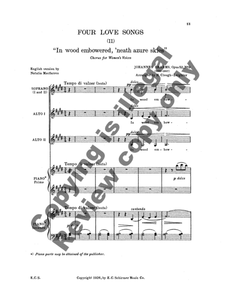 Four Love Song Waltzes, Op.52/6,9,11 & Op.65/8
